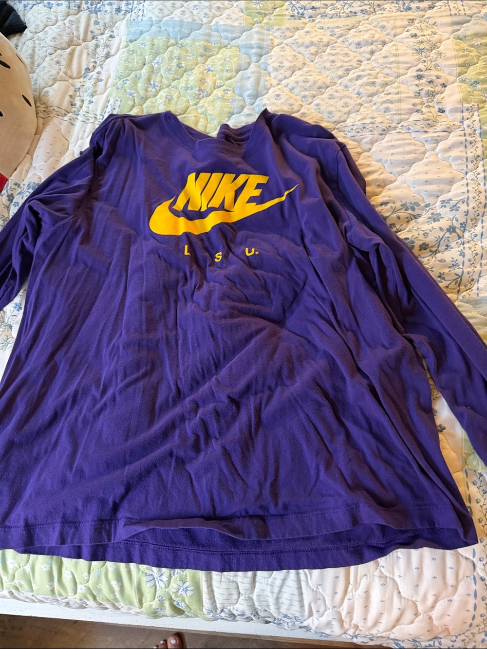 Nike Purple Long Sleeve Tee with Yellow Logo LSU